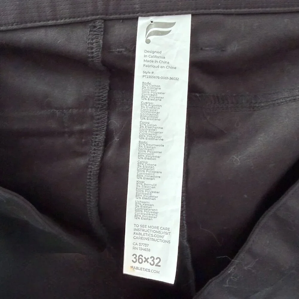 Fabletics The High Side Chino (Slim Fit) Pants Black 36 x 32 New